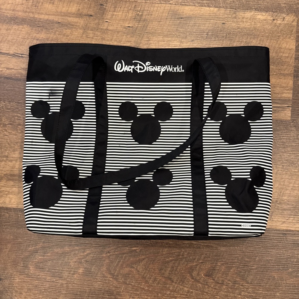 Walt Disney World Tote Bag Black White Stripe Mickey Mouse Ears Large Carryall
